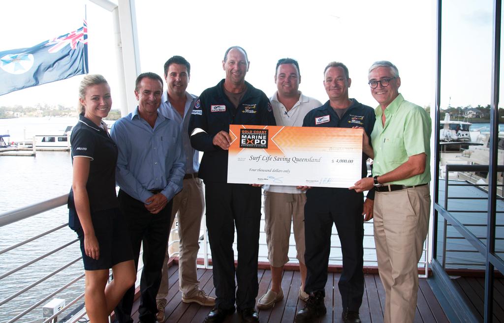 Expo representatives present the cheque to the Westpac Surf Life Saver Helicopter Service © Gold Coast Marine Expo www.gcmarineexpo.com.au